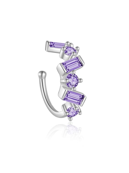 Platinum [Purple] 925 Sterling Silver Cubic Zirconia Geometric Dainty Stud Earring